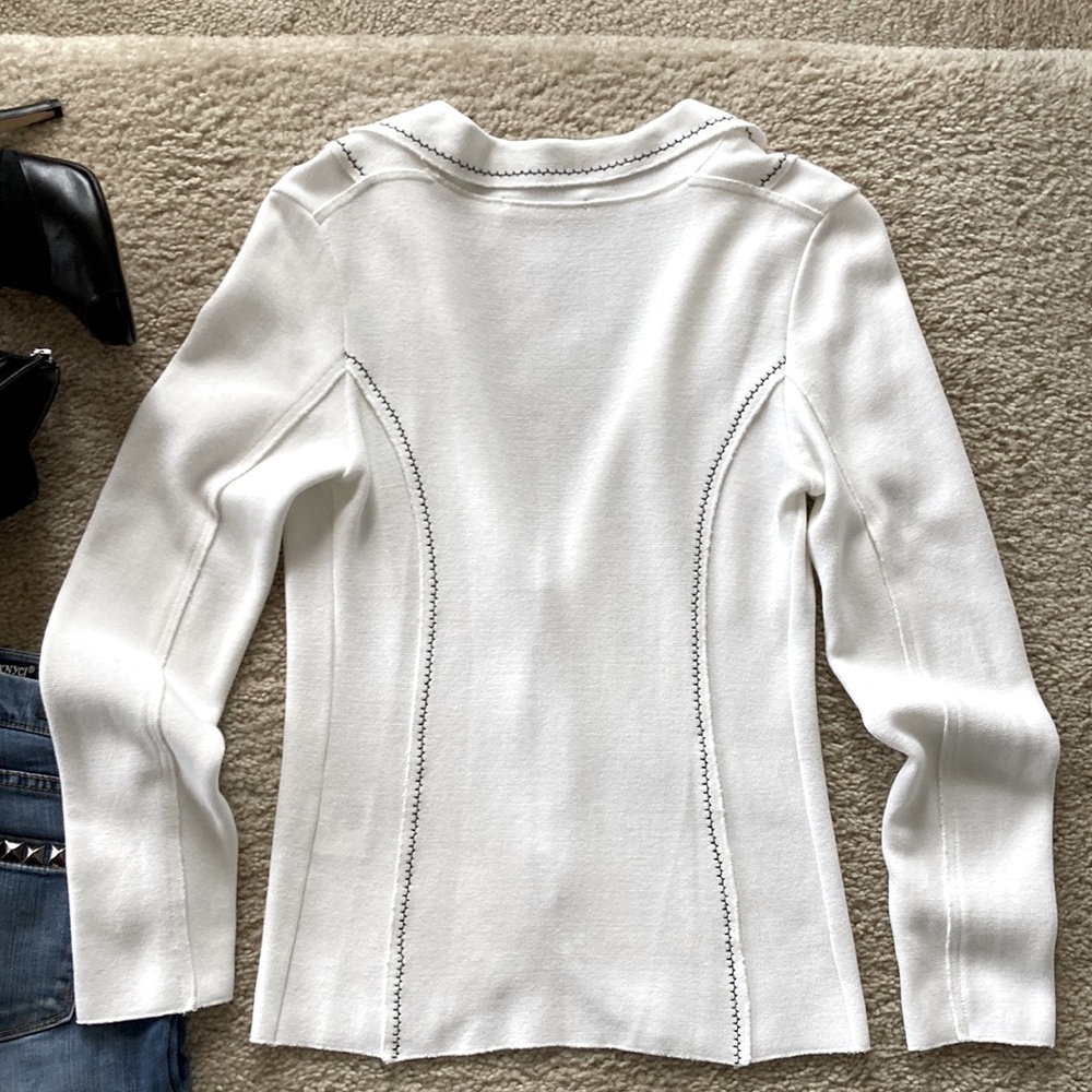 White One Button Blazer Sweater Jacket - Picture 7 of 9